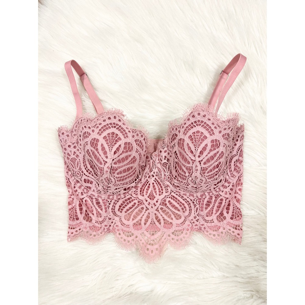Victorias Secret Dream Angels Pink Lace Longline Bustier Bra 32DD 360267-B63